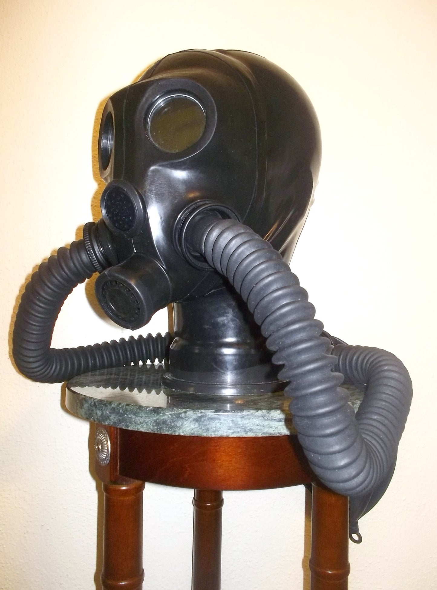 CUSTOM Fetish LATEX Hooded GAS MASK with Dark Lenses, Twin Hoses and Rebreather Bag~Femdom HEAVY RUBBER by FANTOMAS & Co.