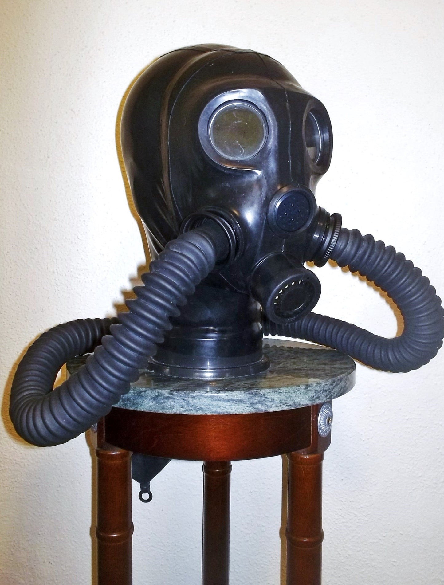 CUSTOM Fetish LATEX Hooded GAS MASK with Dark Lenses, Twin Hoses and Rebreather Bag~Femdom HEAVY RUBBER by FANTOMAS & Co.