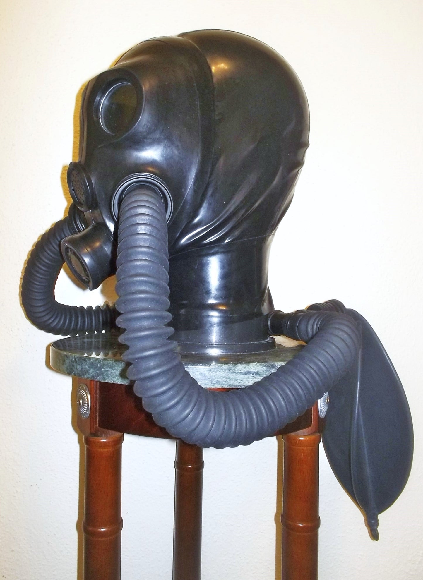 CUSTOM Fetish LATEX Hooded GAS MASK with Dark Lenses, Twin Hoses and Rebreather Bag~Femdom HEAVY RUBBER by FANTOMAS & Co.