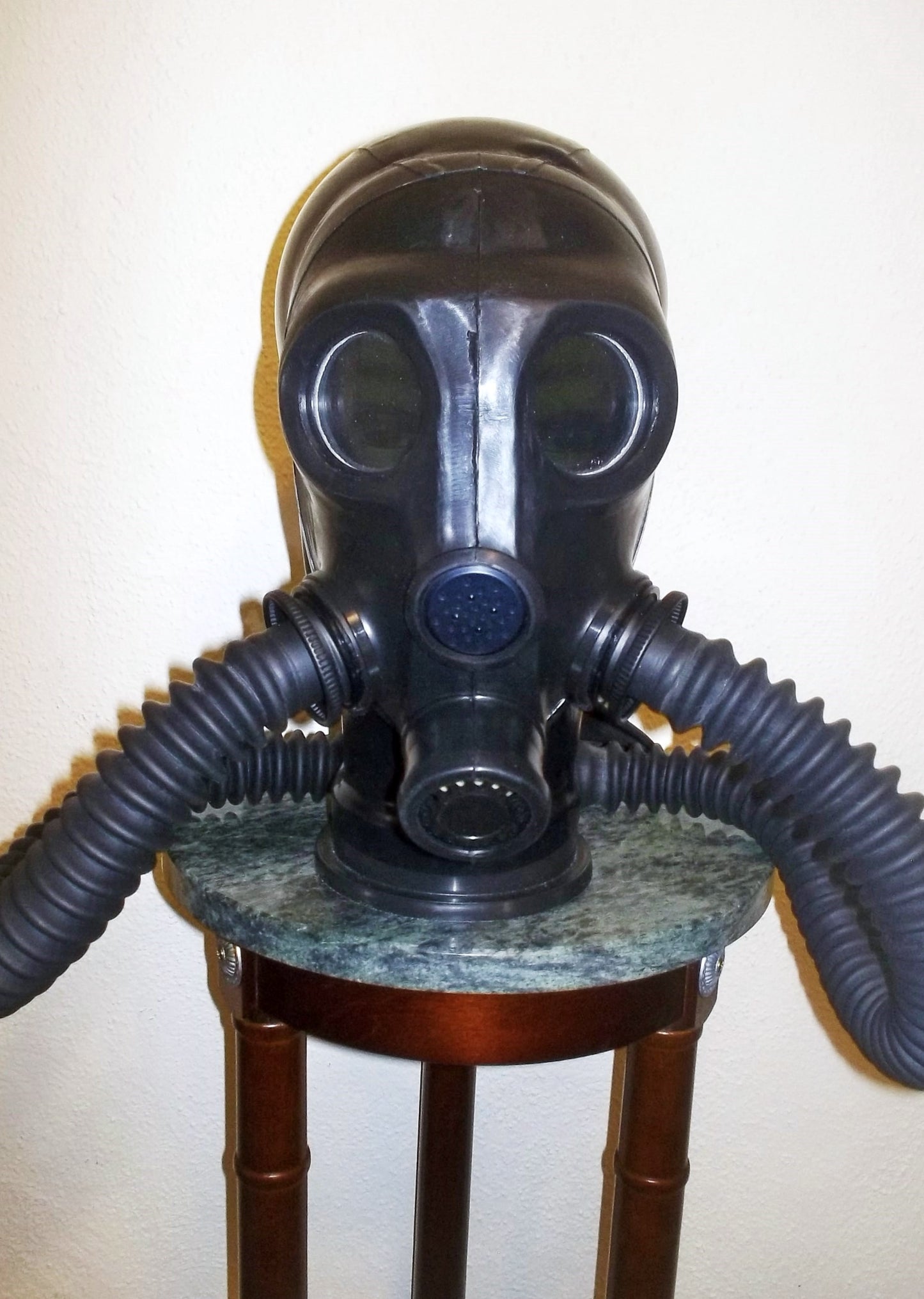 CUSTOM Fetish LATEX Hooded GAS MASK with Dark Lenses, Twin Hoses and Rebreather Bag~Femdom HEAVY RUBBER by FANTOMAS & Co.