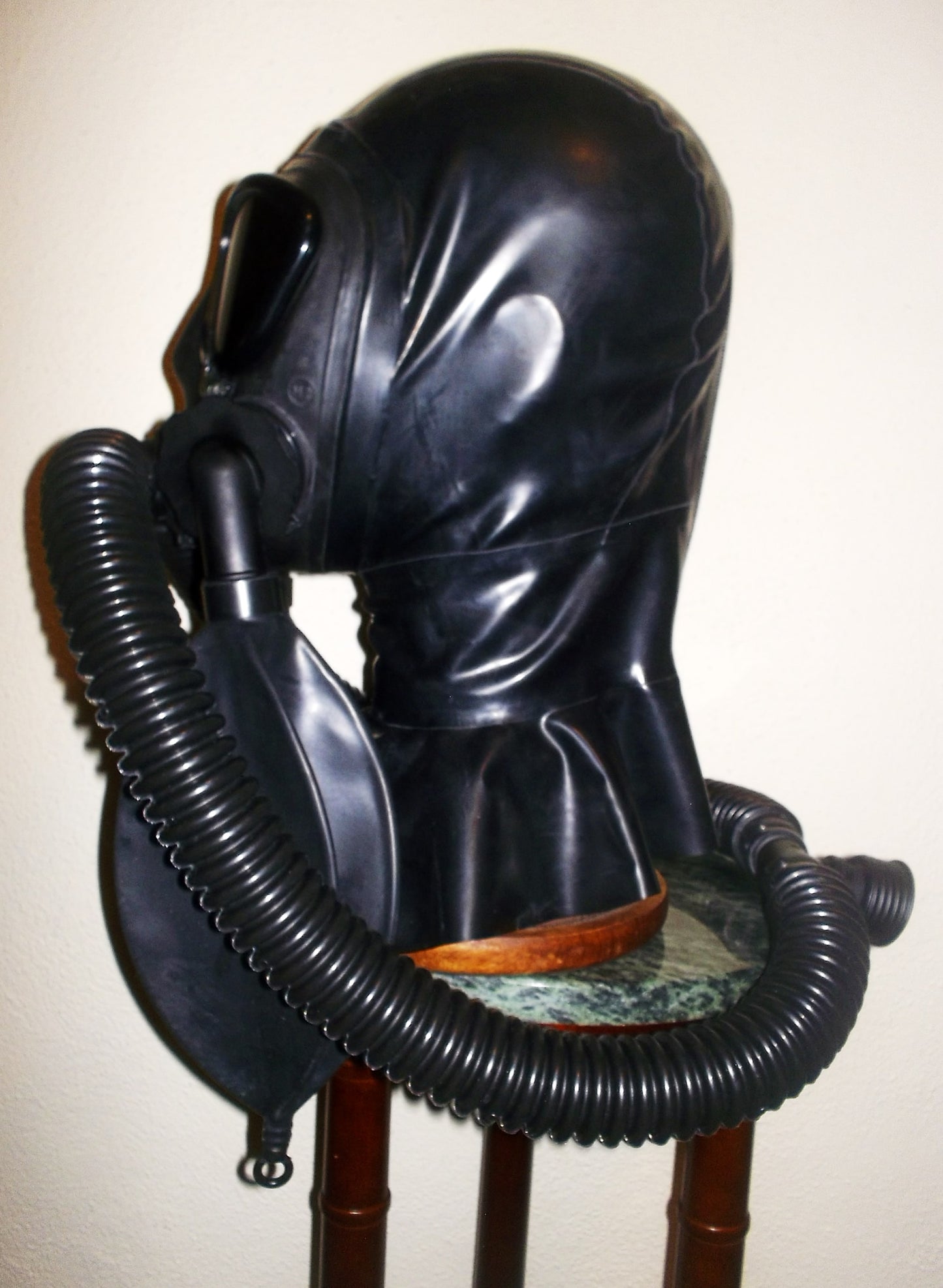 Fetish Heavy Rubber LATEX Gas Mask HOOD with Dark Tinted Lenses, Double Hoses and Two Detachable Rebreather Bags by FANTOMAS & Co.