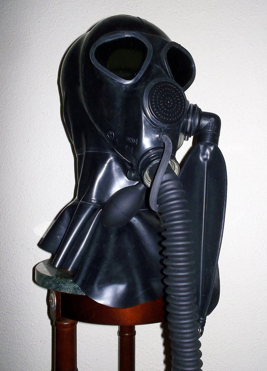 Custom LATEX Gas Mask HOOD w/ Dark Tinted Lens, Hose and Rebreather Bag~Heavy Rubber Fetish by FANTOMAS & Co.