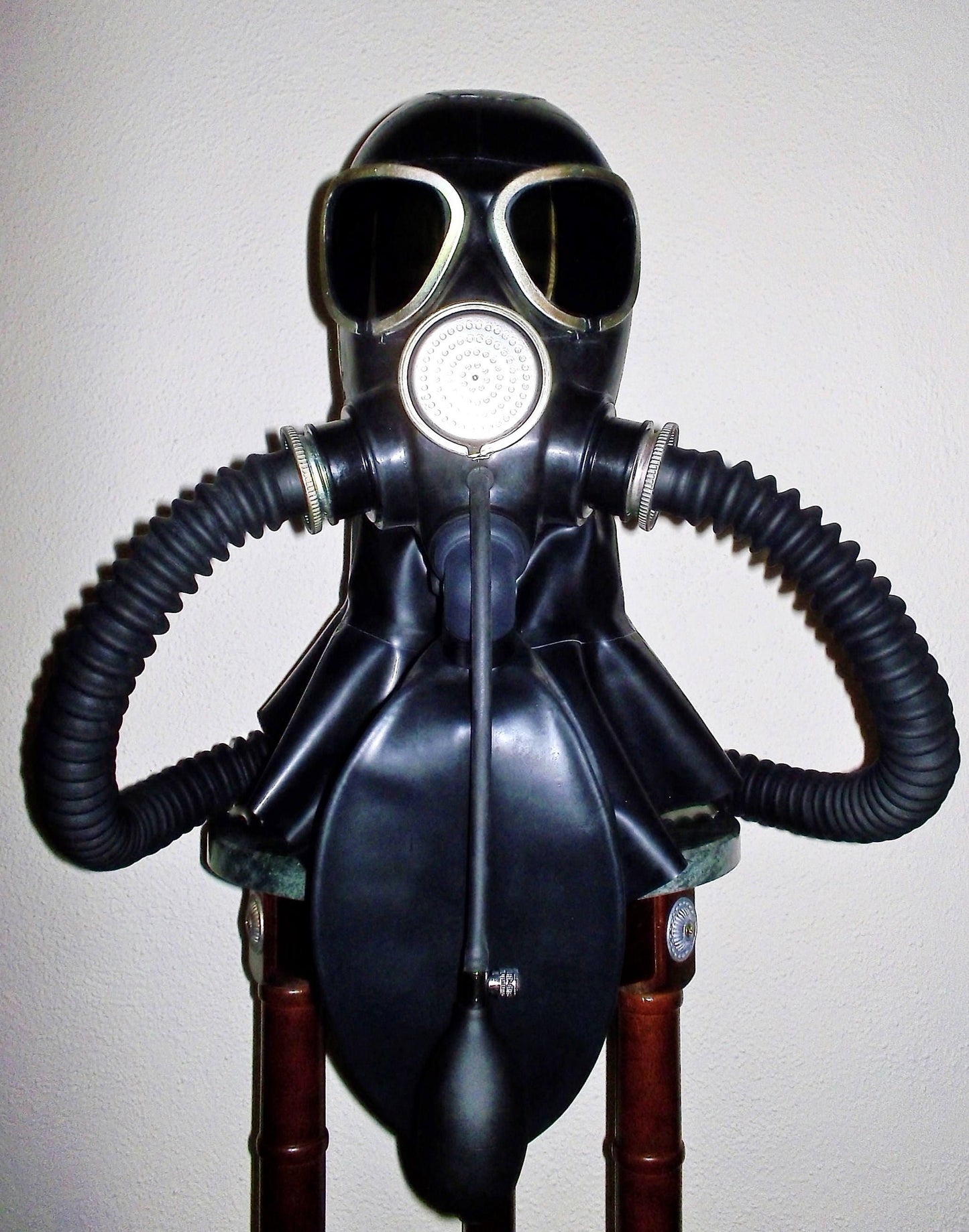 Latex GAS MASK Hood w Dark Tinted Lenses, Twin Hoses and Rebreather Bag~Heavy Rubber Fetish by FANTOMAS & Co.