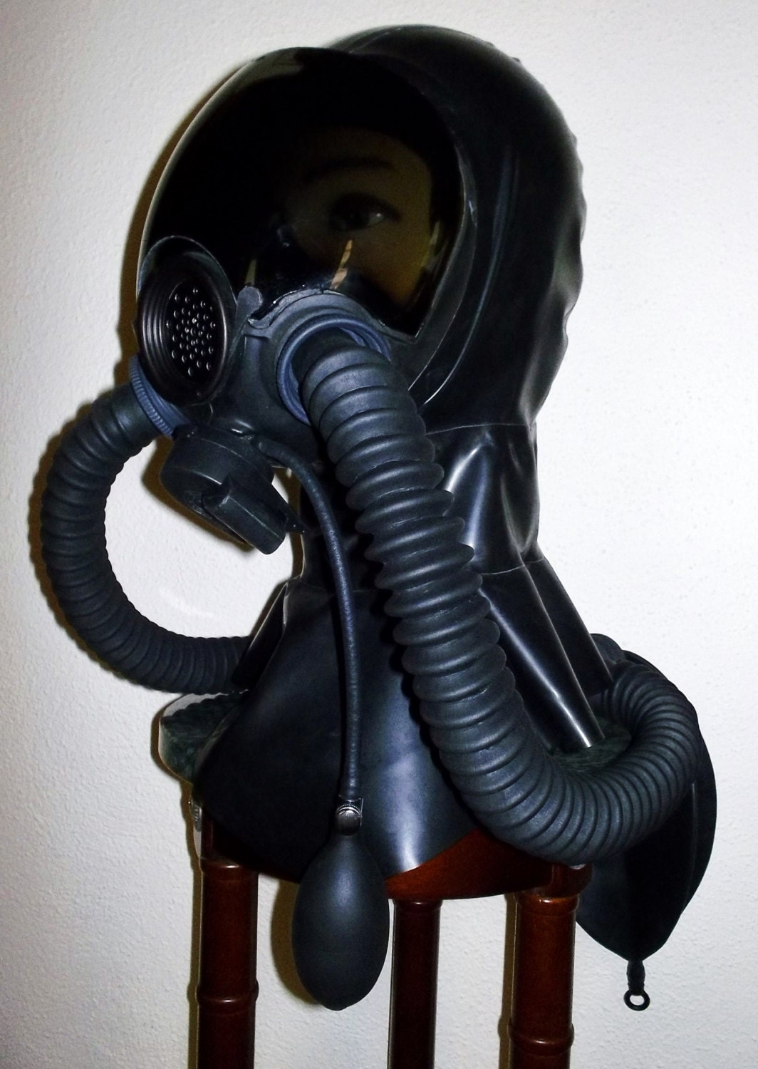 MSA Millennium GAS MASK Latex HOOD with Tinted Face Shield, Twin Hoses, Inflatable Gag and Rebreather Bag~HEAVY RUBBER Fetish by FANTOMAS & Co.