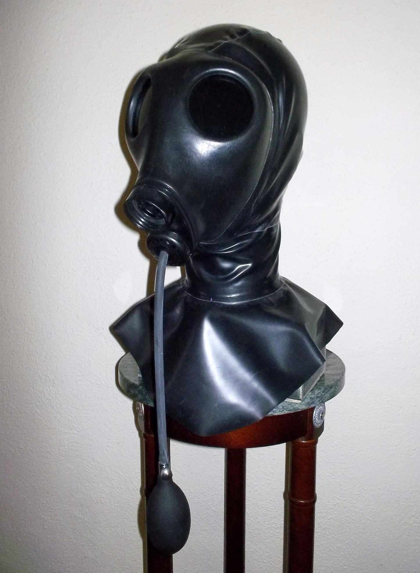FETISH Heavy Rubber LATEX Israeli Gas Mask HOOD with Tinted Lenses, Twin Hoses, Inflatable Mouth Gag and Rebreather Bag by FANTOMAS & Co.