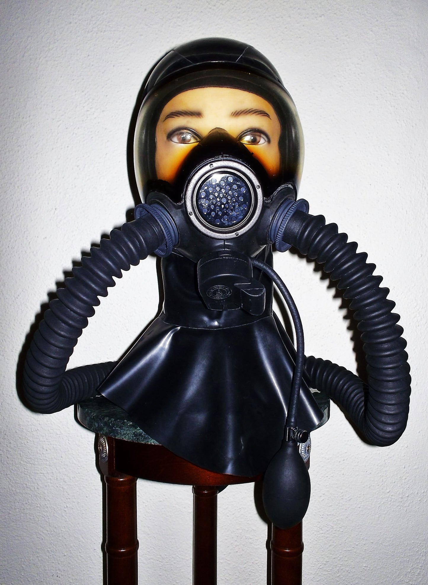 MSA Millennium GAS MASK Latex HOOD with Tinted Face Shield, Twin Hoses, Inflatable Gag and Rebreather Bag~HEAVY RUBBER Fetish by FANTOMAS & Co.