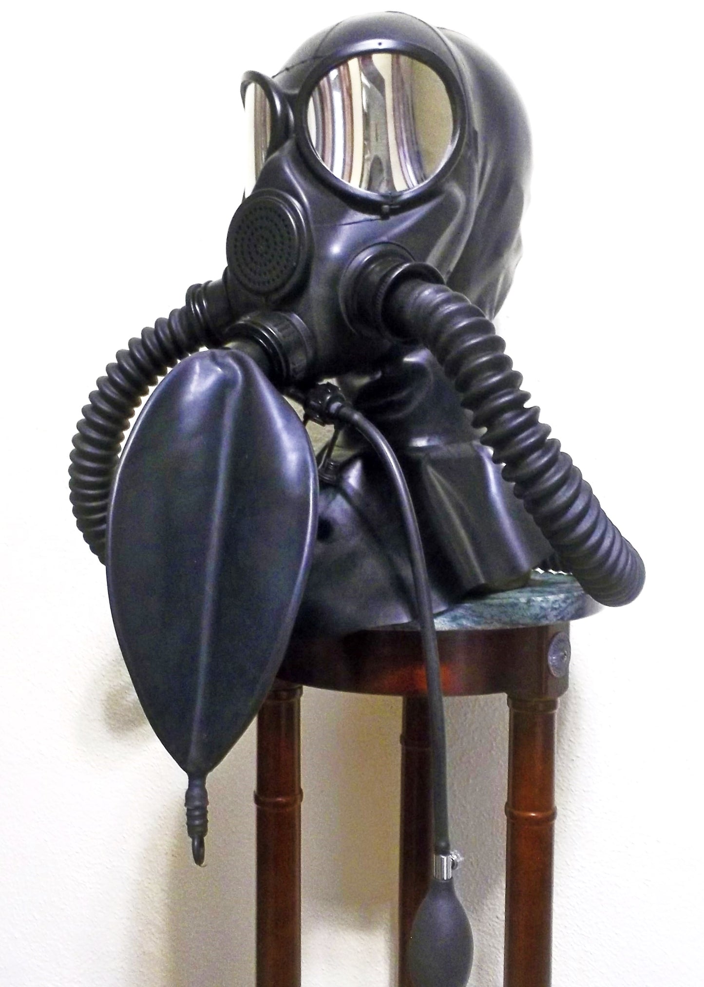 System Gas Mask Latex Hood with Mirror Lenses & Inflatable Gag — Heavy Rubber Fetish