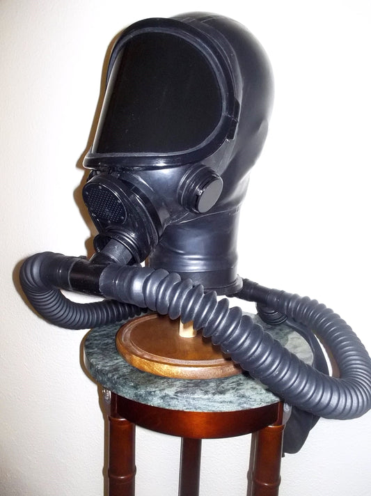 HEAVY RUBBER Fetish LATEX Gas Mask HOOD with Tinted Faceshield Lens, Twin Hoses, Tinted Face Shield and Rebreather Bag by FANTOMAS & Co.