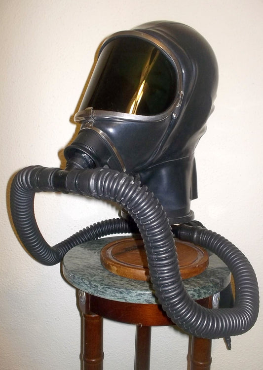 HEAVY RUBBER Fetish LATEX Drager PANORAMA Gas Mask HOOD with Tinted Faceshield Lens, Twin Hoses, Tinted Face Shield and Rebreather Bag by FANTOMAS & Co. (Copy)