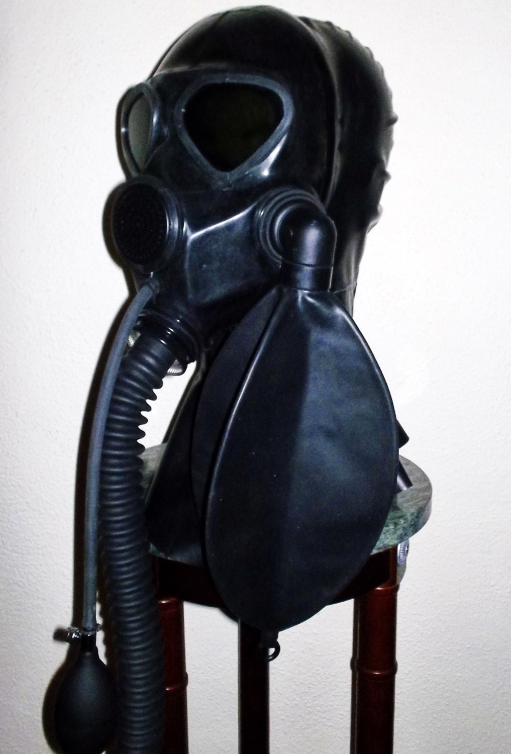 Custom LATEX Gas Mask HOOD w/ Dark Tinted Lens, Hose and Rebreather Bag~Heavy Rubber Fetish by FANTOMAS & Co.