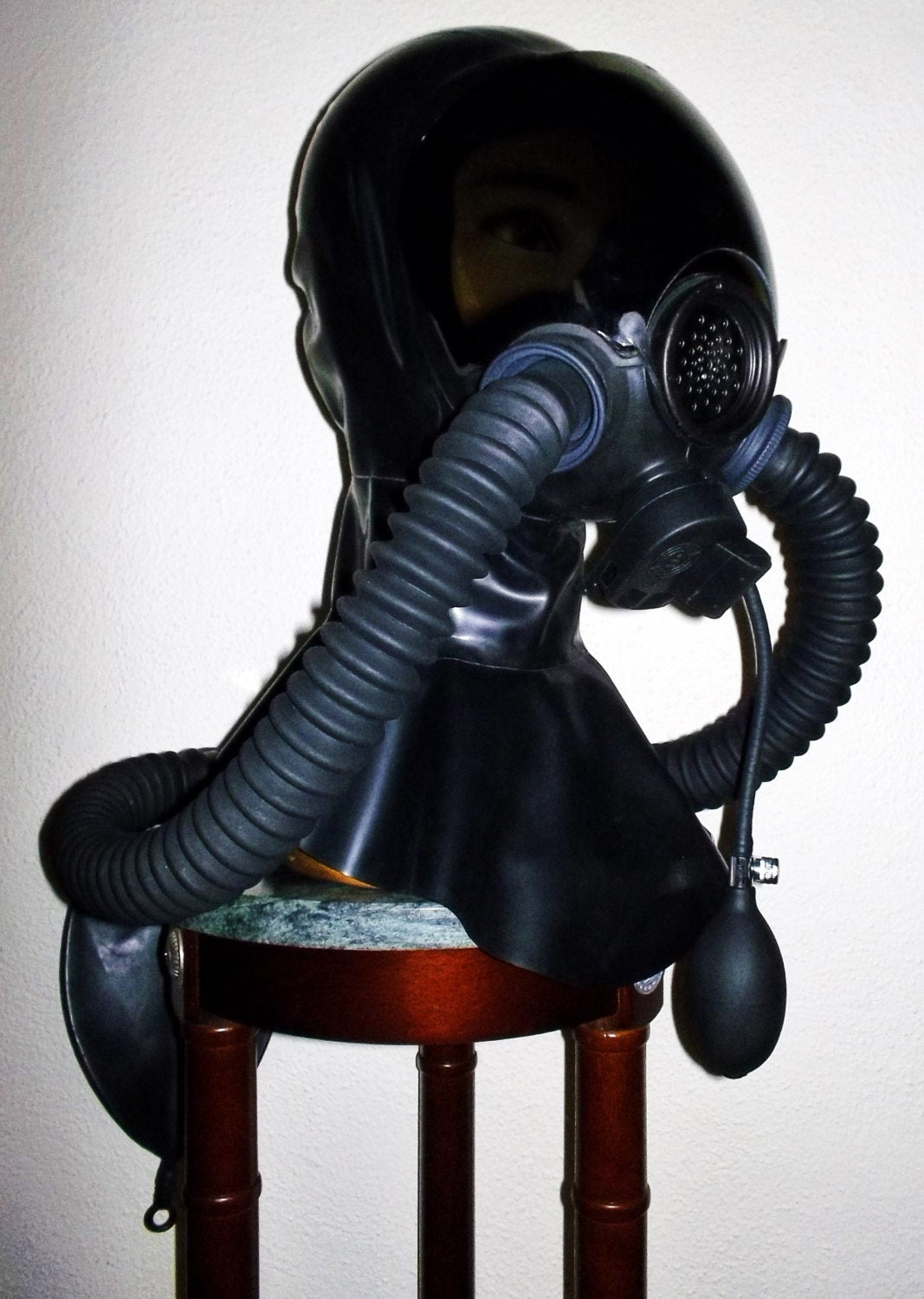 MSA Millennium GAS MASK Latex HOOD with Tinted Face Shield, Twin Hoses, Inflatable Gag and Rebreather Bag~HEAVY RUBBER Fetish by FANTOMAS & Co.