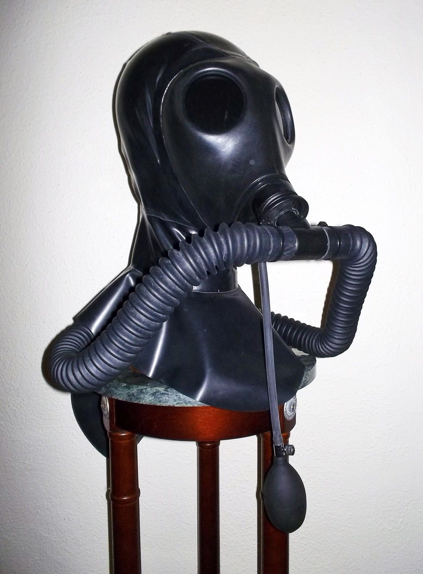 FETISH Heavy Rubber LATEX Israeli Gas Mask HOOD with Tinted Lenses, Twin Hoses, Inflatable Mouth Gag and Rebreather Bag by FANTOMAS & Co.