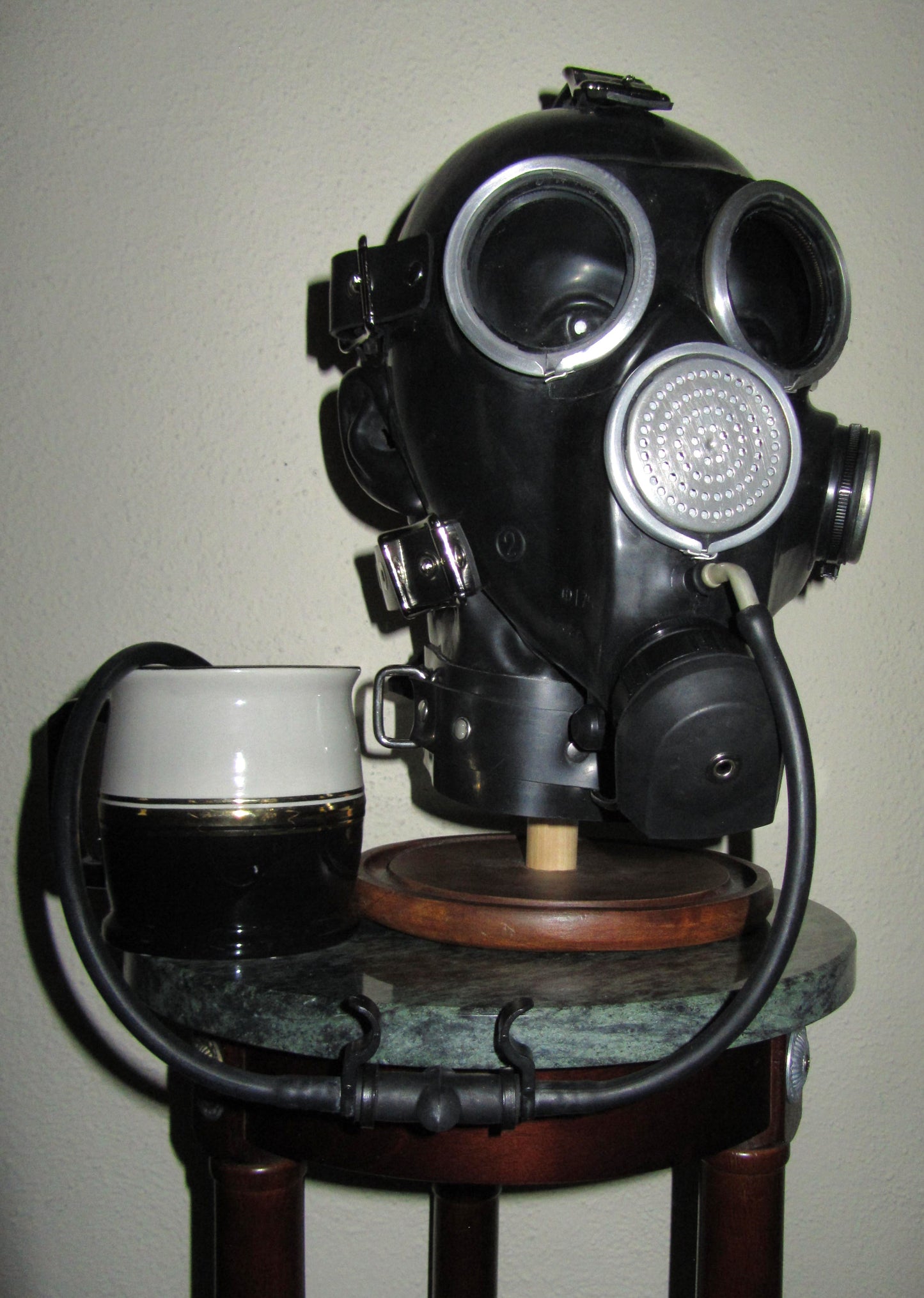 Fetish HEAVY RUBBER System 3-in-1 BONDAGE Latex HELMET Rebreather GAS MASK HOOD with Rigid Collar, Gag, Blindfold Lens Covers and Drinking Unit by FANTOMAS & Co.