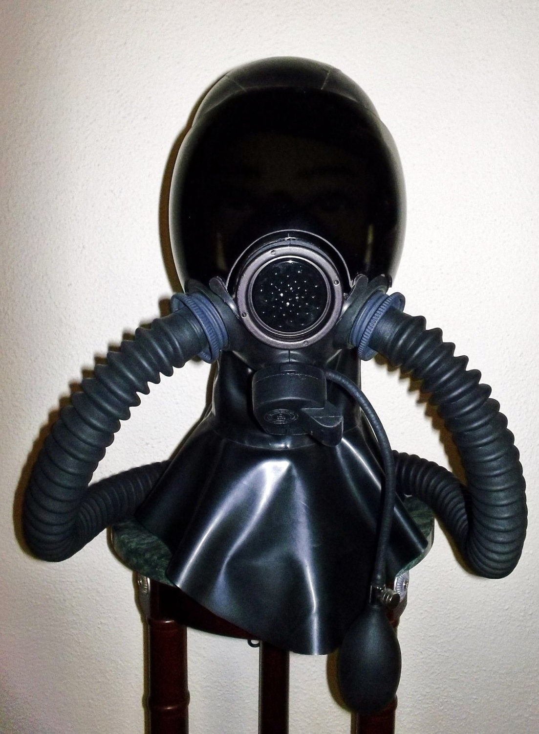 MSA Millennium GAS MASK Latex HOOD with Tinted Face Shield, Twin Hoses, Inflatable Gag and Rebreather Bag~HEAVY RUBBER Fetish by FANTOMAS & Co.